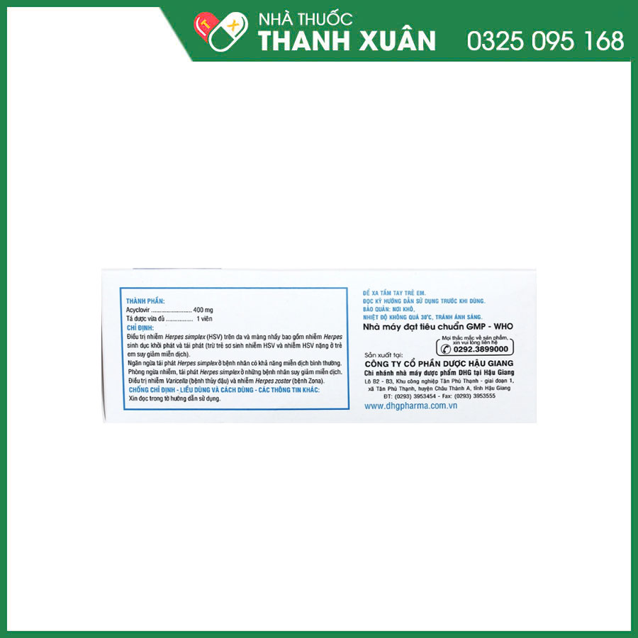 Medskin Clovir 400 thuốc phòng và điều trị nhiễm virus Herpes simplex ở da và niêm mạc, điều trị nhiễm Varicella (bệnh thủy đậu)